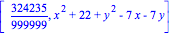 [324235/999999, x^2+22+y^2-7*x-7*y]